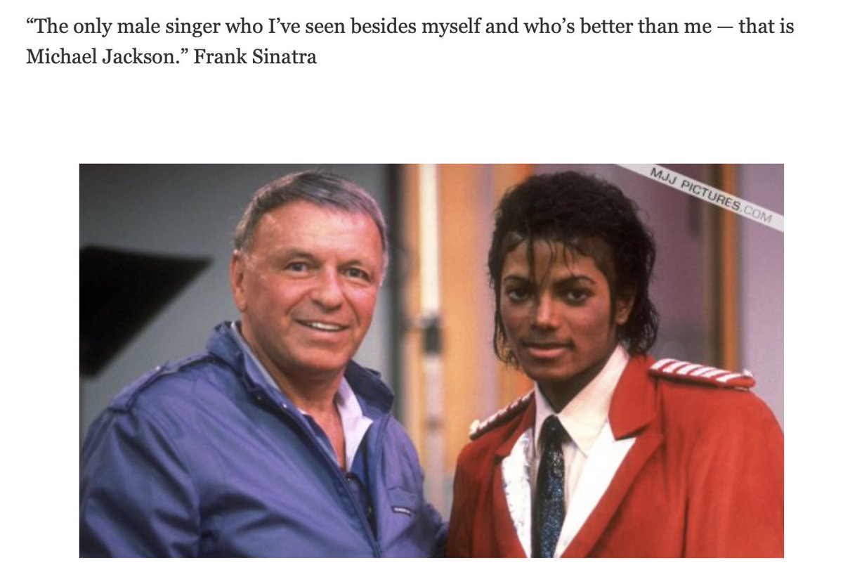MJJJusticePrjct's tweet photo. “The only male singer who I’ve seen besides myself and who’s better than me — that is Michael Jackson.” Frank Sinatra  #quote about #MichaelJackson ❤️‍🔥 https://t.co/joas6ib44E