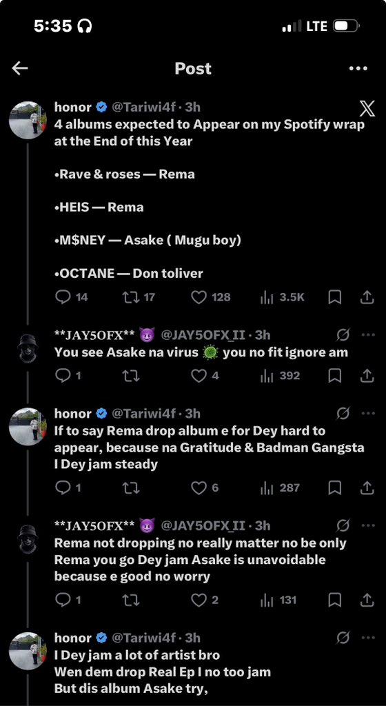 olabisof_lag23's tweet photo. ravers dey fight for their Asake’s best album 😂😂 https://t.co/RfOxUW0b3T