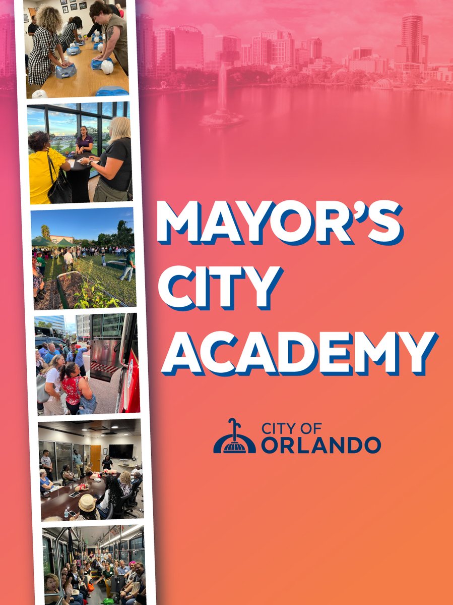 citybeautiful's tweet photo. Unlock exclusive access to Orlando’s government through the Mayor’s City Academy, a free 12-week behind-the-scenes learning experience. Live within the City of Orlando limits? 
Apply today at https://t.co/uM5Jhm5PxT https://t.co/NxzTwTMsZs