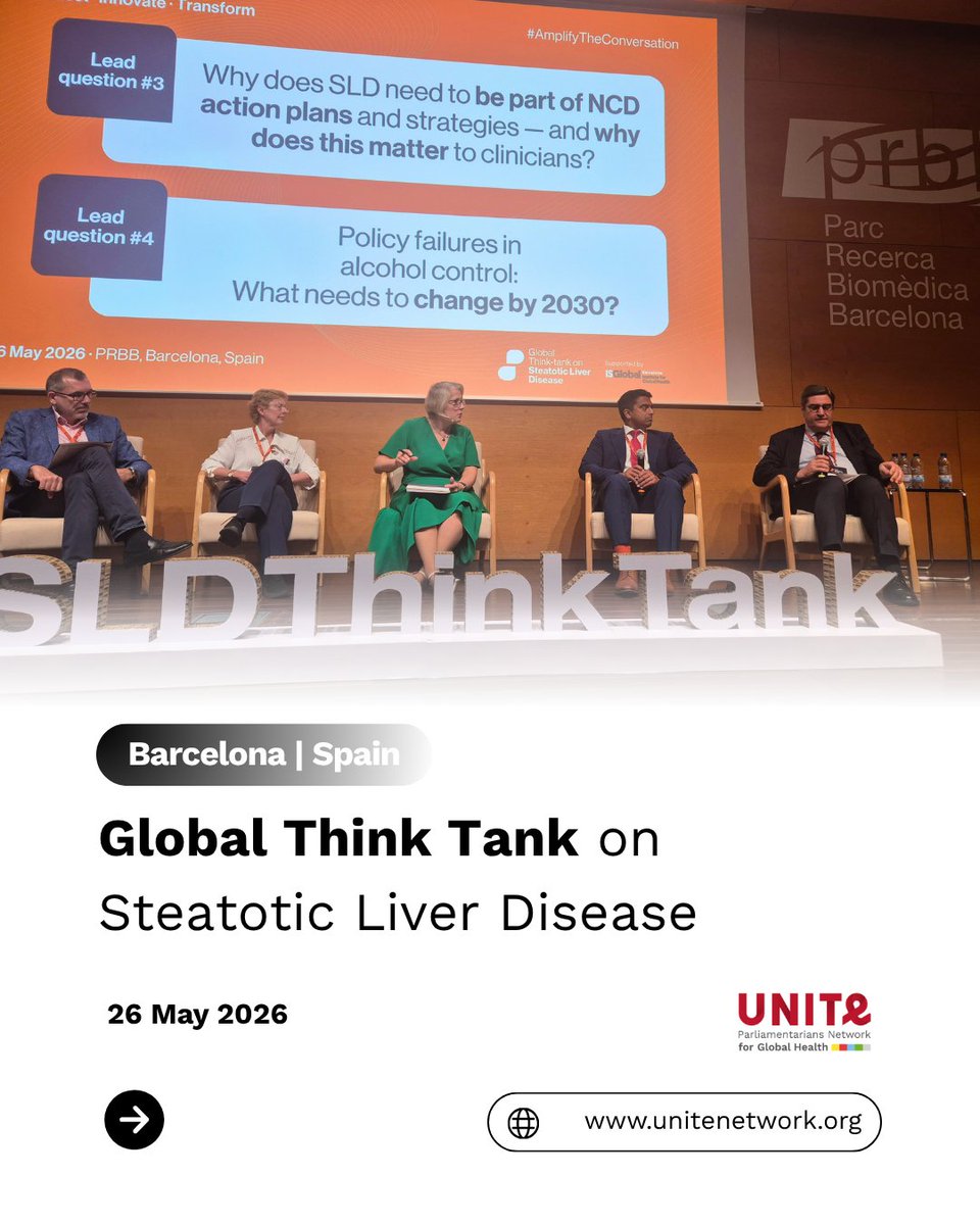 UNITE_MPNetwork's tweet photo. Just days after the #WHA79 adopted its first-ever resolution on Steatotic Liver Disease, UNITE member Hon. Dr. José Ignacio Echániz, former Minister of Health of Madrid, addressed the floor at the Global Think Tank on Steatotic Liver Disease hosted by @ISGLOBALorg in Barcelona. https://t.co/uK61zbIwHE