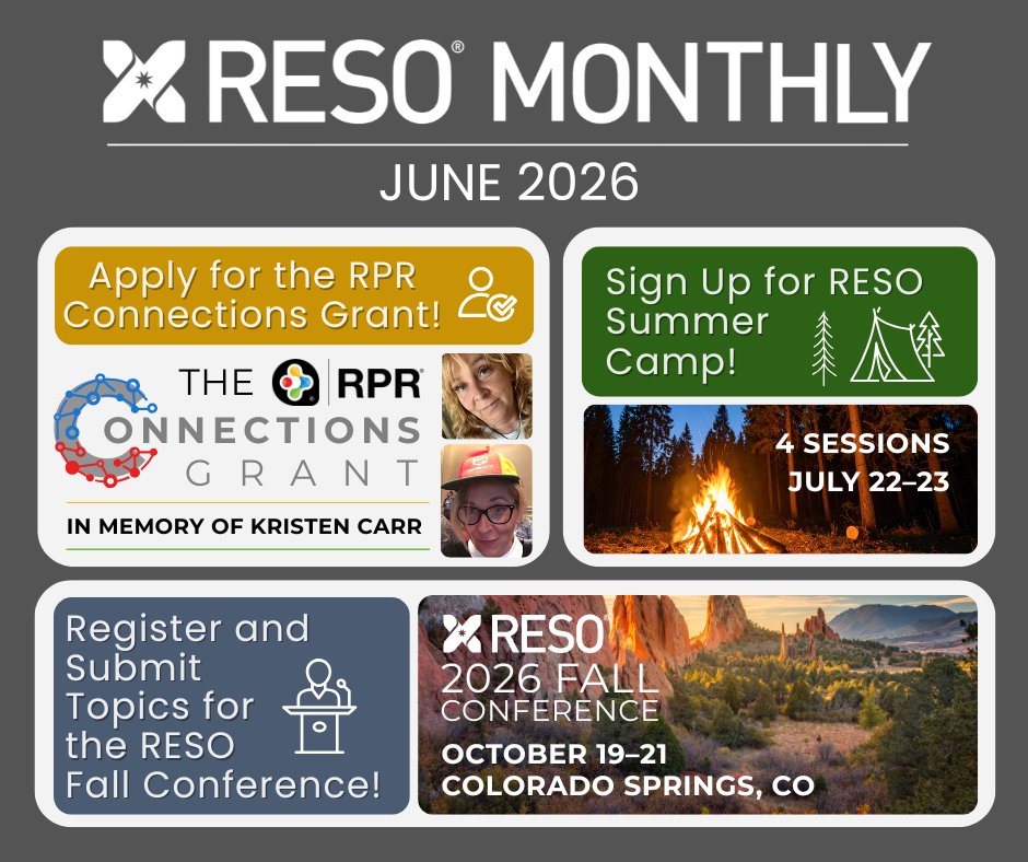 RESOStandards's tweet photo. June's RESO Monthly offers signups for RESO Summer Camp, including updates on RED courses, certification, the Data Dictionary, RESO Analytics and new tools. Fall Conference registration is also open! Submit a session proposal or apply for the RPR Connections Grant.  https://t.co/DImIBMzD6y