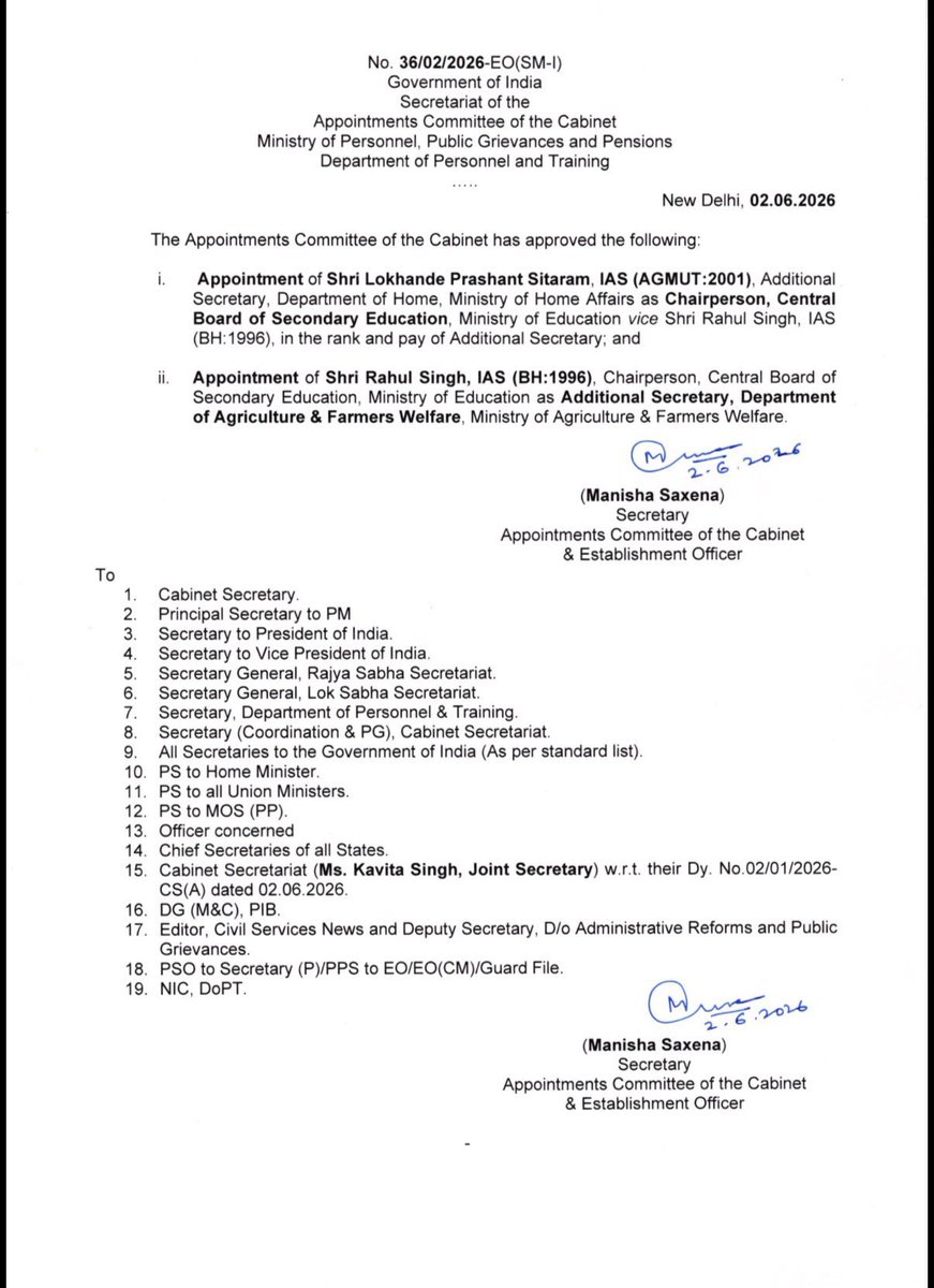 manaman_chhina's tweet photo. One day you are playing with the careers of children in CBSE.
Next day you are Additional Secy Agriculture and Farmers Welfare.

Is this punishment? https://t.co/x13ygIDOFd