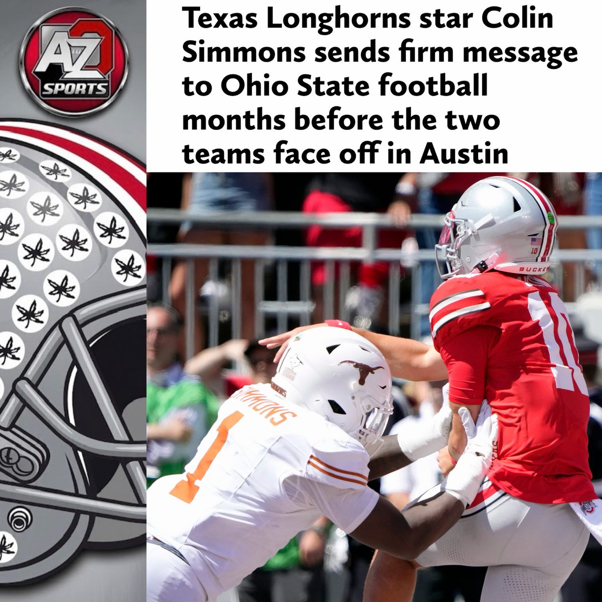BrandonLittleBL's tweet photo. Texas Longhorns star Colin Simmons sends firm message to Ohio State football months before the two teams face off in Austin. https://t.co/Tr8imkhSVP https://t.co/PPRP5yErSV