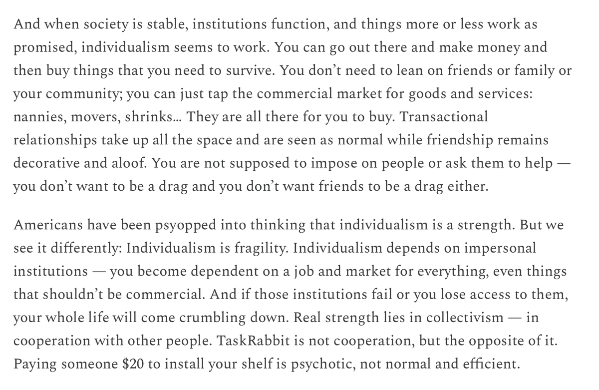 yashalevine's tweet photo. Individualism isn't strength. Individualism is fragility.

https://t.co/3qqzjfUBa3 https://t.co/q0eTxouXjC