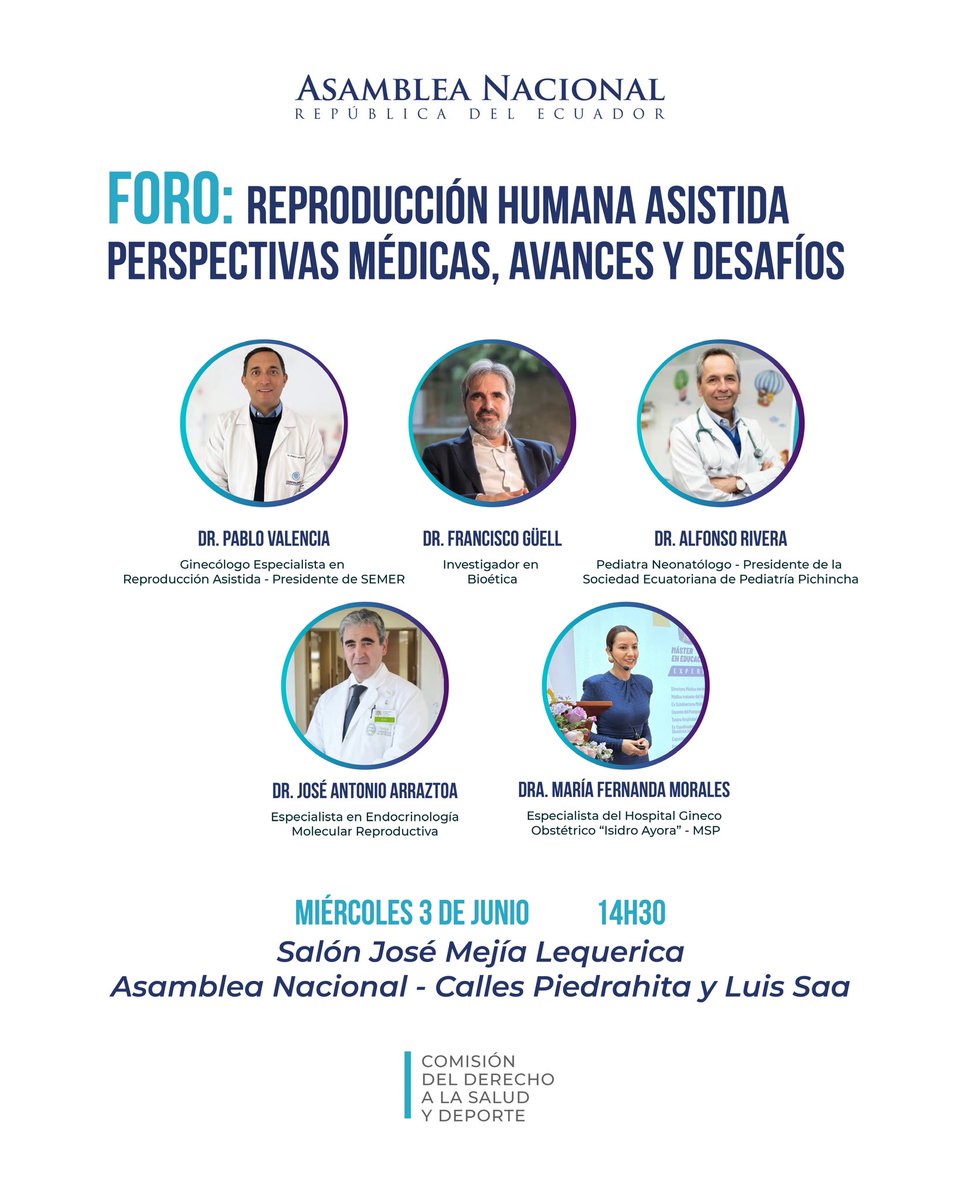 DerechoSaludAN's tweet photo. La Comisión del Derecho a la Salud y Deporte le invita a participar en el Foro: Reproducción Humana Asistida: Perspectivas Médicas, Avances y Desafíos. 

📅 Miércoles 3 de junio
🕝 14h30
📍 Salón José Mejía Lequerica – Asamblea Nacional

Registro aquí 👉🔗 https://t.co/CGMWL8qrG1 https://t.co/z3arHNS4vT