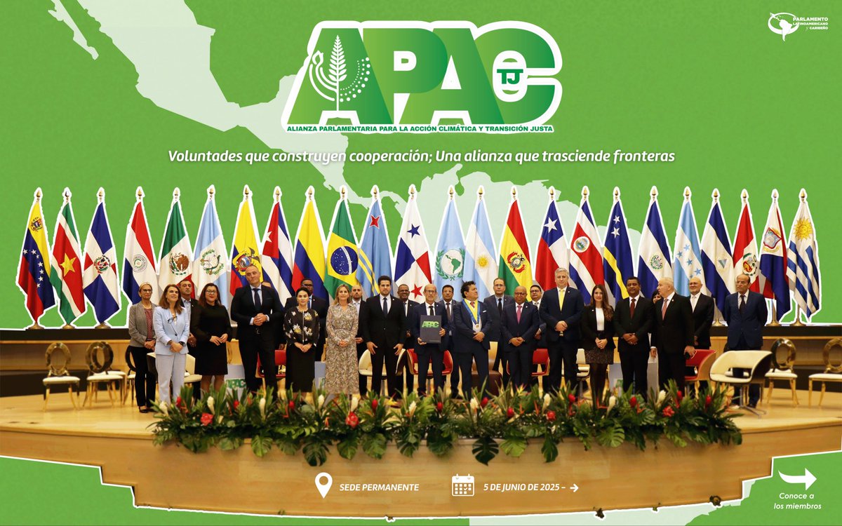 Parlatino_org's tweet photo. 🔊Del diálogo a la acción. 🌱

Desde su fundación, el 5 de junio de 2025, la APACTJ a reunido a más de 25 parlamentos, organismos e instituciones de distintas regiones del mundo 🌍; para impulsar soluciones frente al cambio climático, fortalecer la cooperación internacional y avanzar hacia un futuro más sostenible e inclusivo.