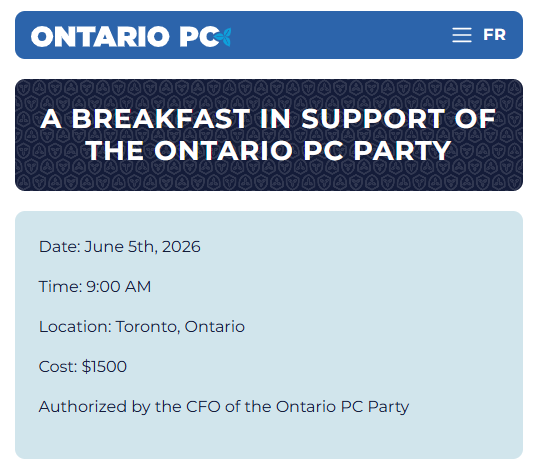TDotResident's tweet photo. Amazing how Doug Ford can't be bothered to have legislative sessions but still has his $1500/person cash-for-access breakfast on Friday. https://t.co/JRRQRsxa0P