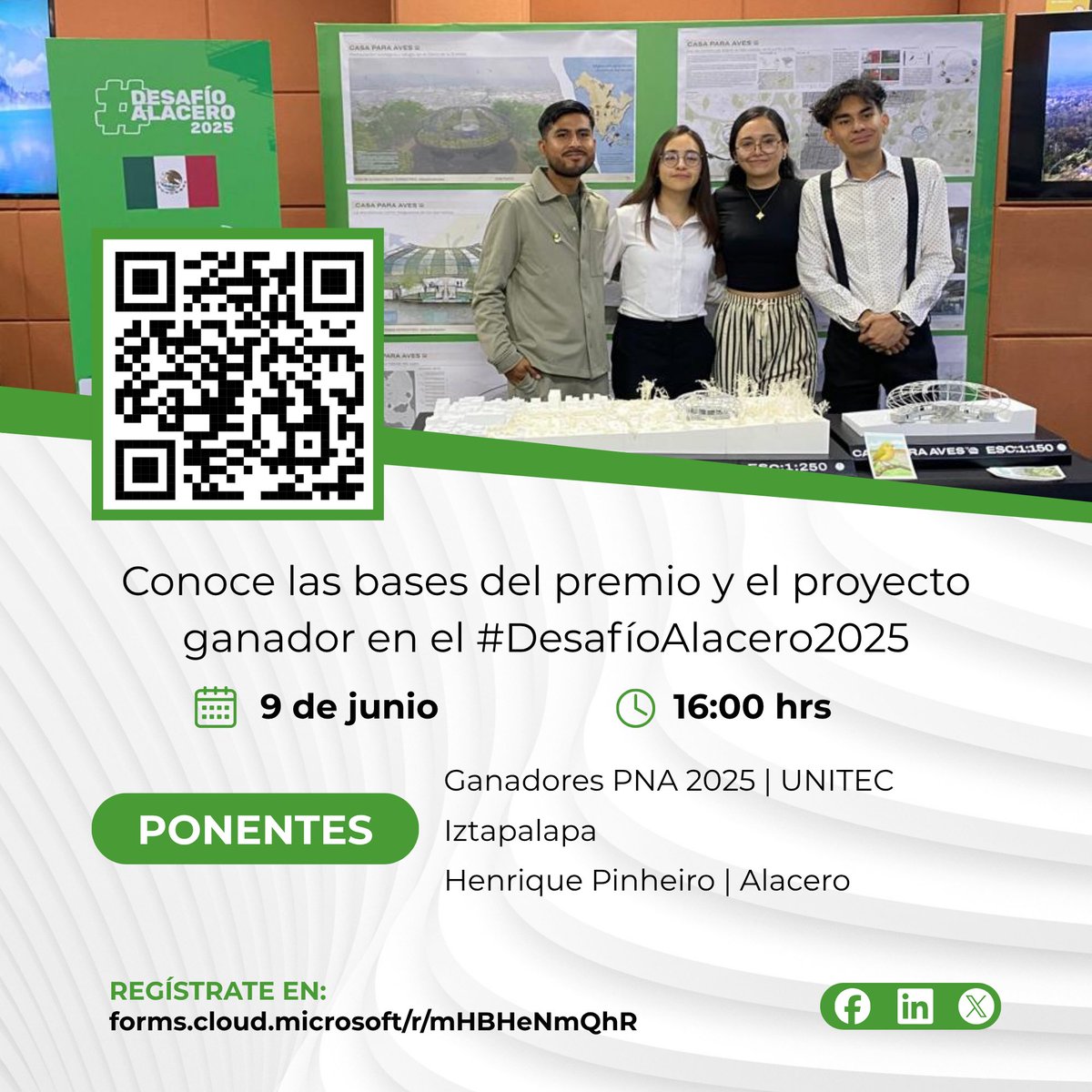 CANACERO's tweet photo. Diseña, innova y deja huella en la arquitectura con acero.

Te invitamos a participar en nuestro webinar rumbo al #PremioNacionaldelAcero 2026, dirigido a estudiantes de arquitectura y carreras afines. 

Conoce la experiencia del proyecto ganador de 2025, resuelve tus dudas y descubre cómo llevar tu propuesta al siguiente nivel en cada etapa del Premio.

📅 Fecha: Martes 09 de junio de 2026 
🕕 Hora: 16:00 hrs (CDMX) 
🔗 Regístrate en: https://t.co/H3d3gFGidx 

#PNA2026 #CANACERO #AceroHechoEnMéxico