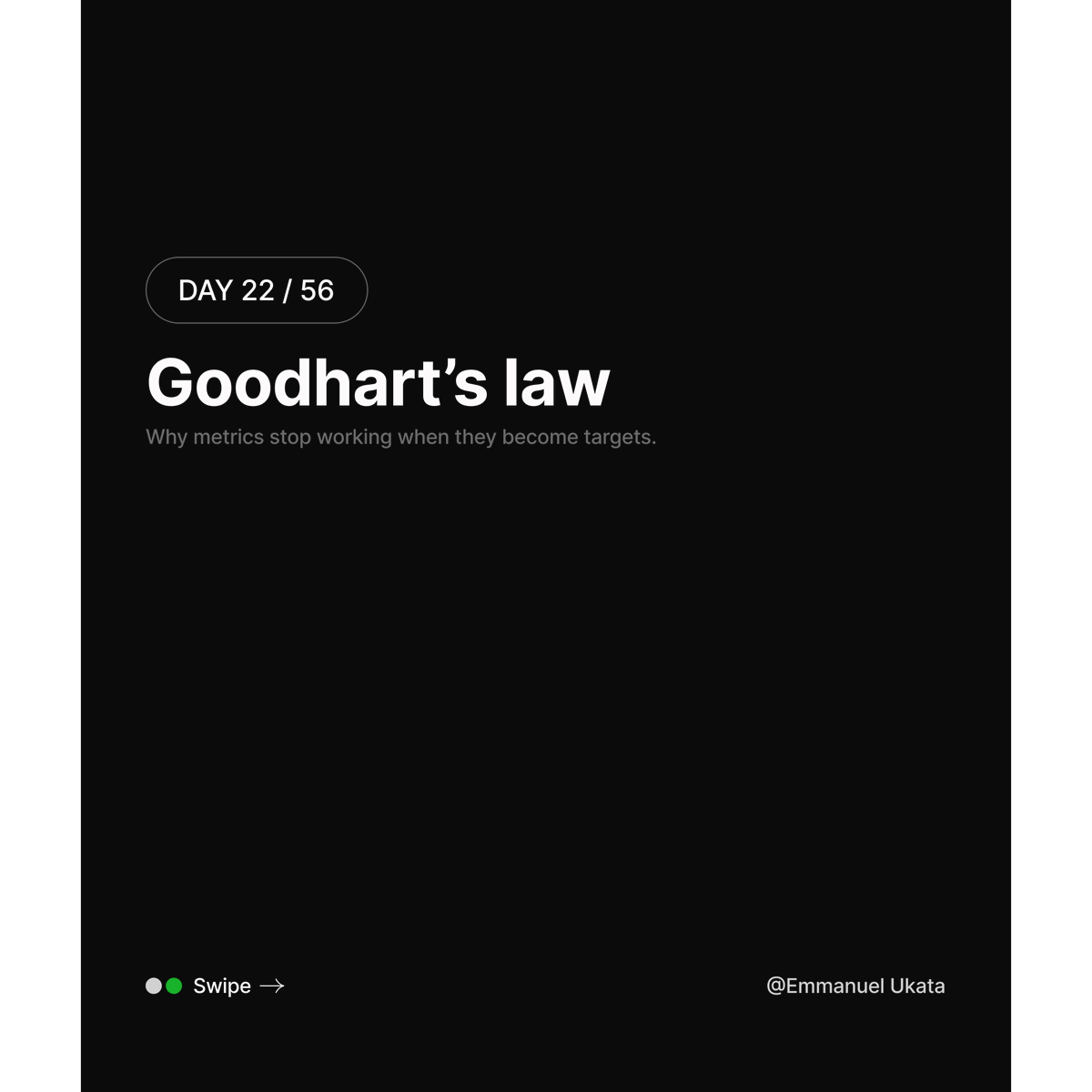 katadevdesign's tweet photo. Day 22/56 — Software Engineering Laws

Goodhart's Law: "When a measure becomes a target, it ceases to be a good measure."

The deeper I study software engineering, the more I realize: metrics are useful for guidance.
#SoftwareEngineering #SystemDesign #BuildInPublic https://t.co/Ol9Txb5cuq