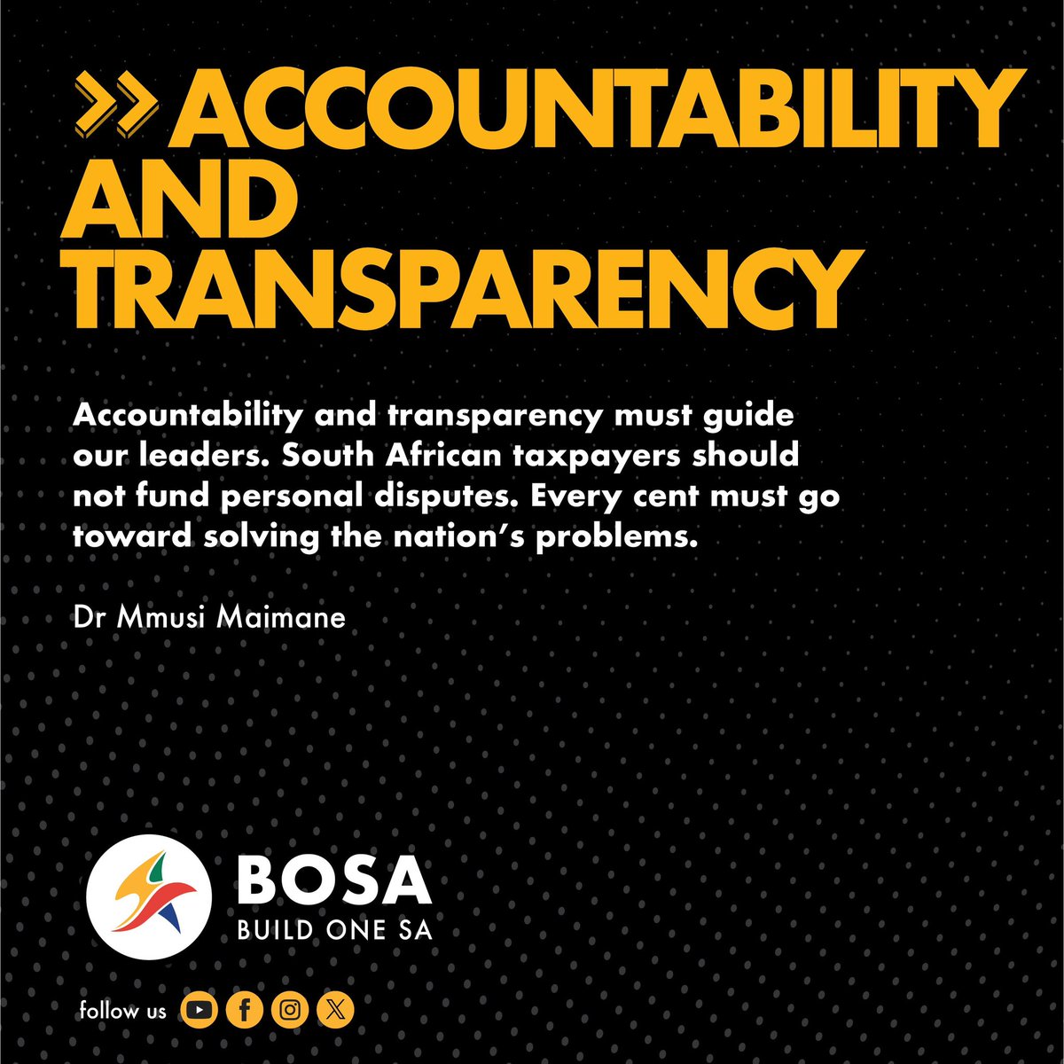 BuildOneSA's tweet photo. If the President pursues legal remedies in relation to a matter arising from his
private farm and private affairs, South African taxpayers should not be expected to bankroll that litigation.
That is neither appropriate nor justifiable.

Every cent of public money must be directed towards solving the country's
problems, not shielding politicians from the potential consequences of their
personal conduct.

#BuildOneSA