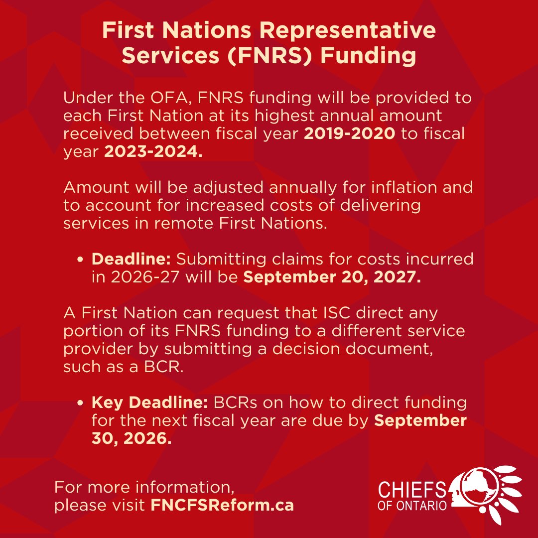 ChiefsofOntario's tweet photo. This milestone marks a critical shift toward First Nations-led child and family services through direct annual funding for prevention, post-majority support, and household relief. https://t.co/d2uT8qOjUE
