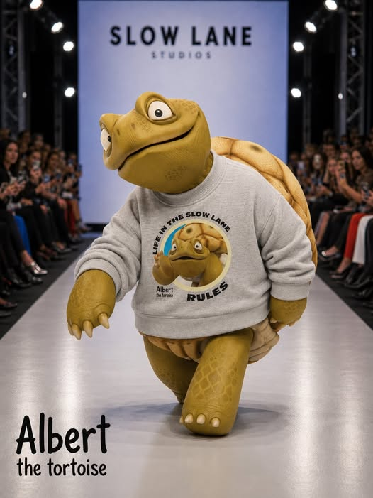 AlbertTortoise's tweet photo. This AI - Albert Intelligence - is possibly showing off. But who better to #model one of our new #sweatshirts #AvailableNow at our new #ALBERTthetortoise #shop. See the #ALBERT range of goodies under #Merchandise at https://t.co/ifzLh573KF or head to https://t.co/CGM1kMli8q https://t.co/jCw1paxPL8