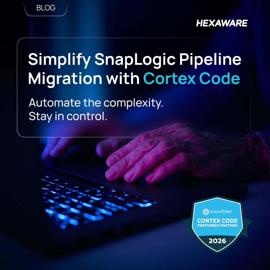 HexawareGlobal's tweet photo. Still migrating SnapLogic pipelines manually? 
 
Cortex Code (CoCo) automates orchestration, error handling, and more—while keeping you in control. 
 
Transparent, efficient, powerful. Learn how it works: https://t.co/nNyjjD0swF

#blog #SnapLogic #Snowflake https://t.co/1sYEahQICw
