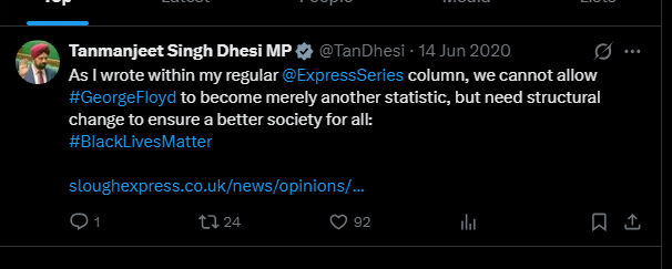 Exitmt35's tweet photo. @IconoclastPig @TanDhesi He also politicised the death of George Floyd... https://t.co/HF8HjFlkMC