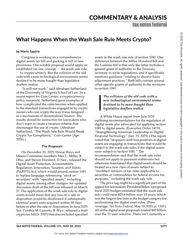 NeerajKA's tweet photo. Congress wants to extend wash-sale rules to crypto. Doing so would make everyday crypto use, DeFi, and multi-wallet tracking nearly unworkable. 

Summary of the issue in Tax Notes: https://t.co/YD5QkAm3iS