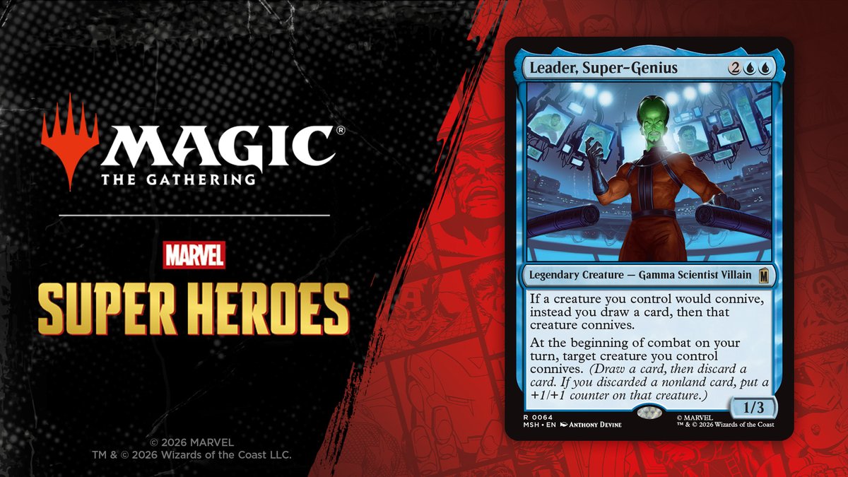 MTG_Arena's tweet photo. No surprises here, Heroes and Villains play a crucial role in #MTGxMarvel! Heroes help Heroes, Villains help Villains, and sometimes you might find some creatures that hop back and forth between the two. https://t.co/d70vrkGYxV