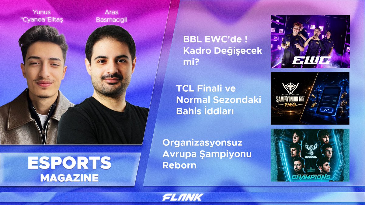 FlankEsports's tweet photo. Esports Magazine'in yeni bölümü sizlerle! 🔥

Bu bölümdekiler:

▪️ BBL EWC’de
▪️ Comeback EF’ye mi gidiyor BBL’e mi
▪️ Naak Nako MVP
▪️ Heretics Şampiyon
▪️ MISA - PCIFIC Finali
▪️ TCL’de bahis iddiaları https://t.co/dENTMBbOvv