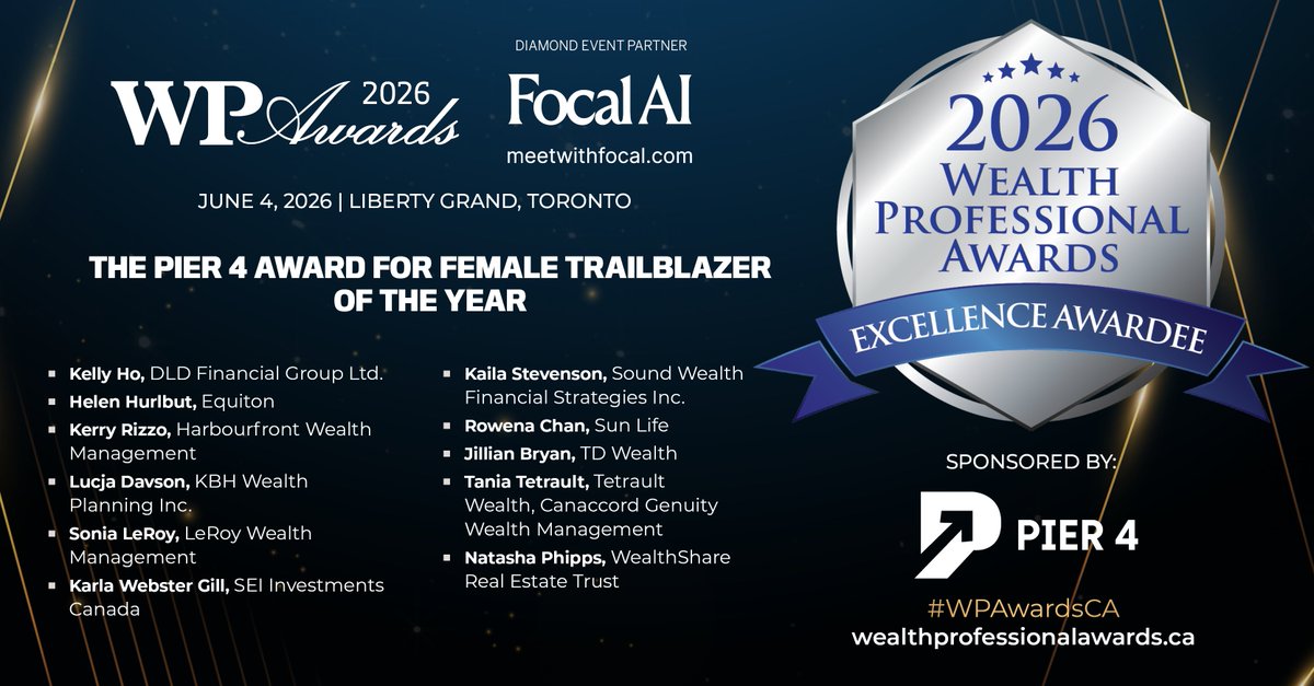 WealthProCA's tweet photo. From advisory excellence to industry leadership, these 2026 Wealth Professional Awards Excellence Awardees have earned their place among the best! Congratulations to all! #WPAwardsCA

Full List: https://t.co/256Q5aO61H https://t.co/v9Za17Flfr