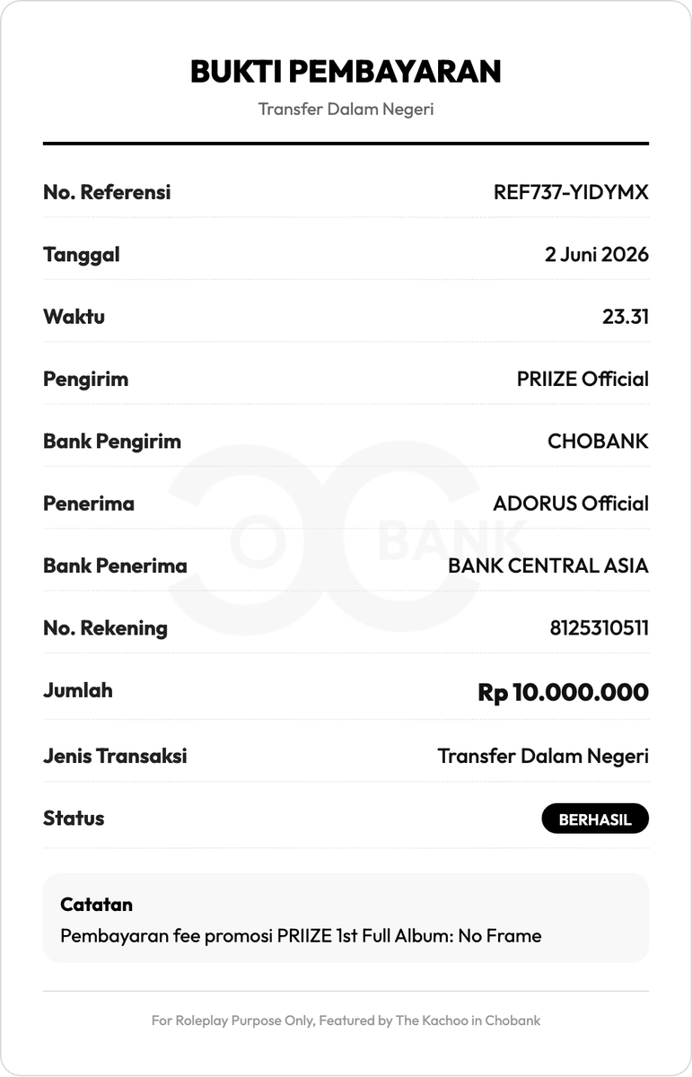 PRIIZE_thing's tweet photo. To: @ADOR_US
Subject: Promotion Fee Payment

Dear ADOR:US,

We sincerely appreciate your support in promoting PRIIZE’s 1st Full Album: No Frame. The payment for the promotion fee has been completed, and the proof of payment is attached herewith.

Thank you. https://t.co/OeHTuEWhIQ