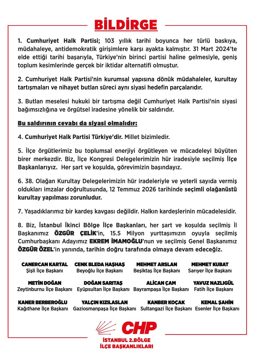 ChpZeytinburnu's tweet photo. CHP İstanbul 2. Bölge ilçe başkanlarımızın ortak bildirgesi. https://t.co/9qV0jNMMqv