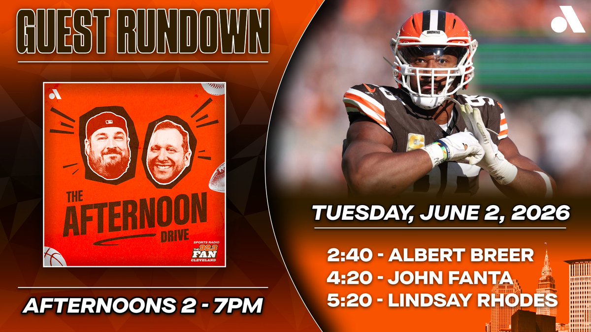 afternoon923FAN's tweet photo. It's Tuesday on Afternoon Drive on @NickWilsonSays and @JPeterlin on @923TheFan!

🏈 Are #Browns fans coming around to the Myles Garrett trade?
🏈 Have we underrated Jared Verse?

@AlbertBreer at 2:40
@John_Fanta at 4:20
@lindsay_rhodes at 5:20

🔊 Listen: https://t.co/wafzpHfSS2 https://t.co/brxW04vC4s