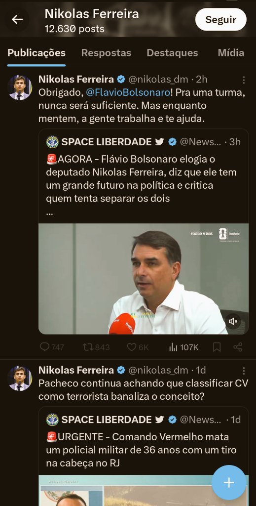 joao8_32_JB's tweet photo. O jogo sujo do nikolas contra a direita continua.

Ontem Flávio Bolsonaro chegou como um furacão em BH e lotou os locais por onde esteve.

nikolas não fez um único post no feed sobre ele. Zero!

Depois de ser cobrado, Flávio precisou defendê-lo mais uma vez.

Aí, como sempre, nikolas correu pra repostar só a defesa — ignorando completamente o sucesso de Flávio com os mineiros.

Detalhe: ele só dá RT no perfil SPACE LIBERDADE, declaradamente anti-Bolsonaro.

nikolas é um dos políticos mais dissimulados da "direita".

#FlavioBolsonaroPresidente2026🇧🇷