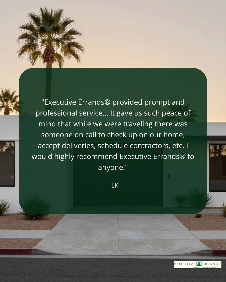 Exec_Errands's tweet photo. Traveling? ✈️🏡 Let Executive Errands® manage your home, deliveries &amp; contractors. "Prompt, professional service" -LK.
Book peace of mind:
🌐 https://t.co/EhXYIqOsLO https://t.co/H0fjzzJgGT