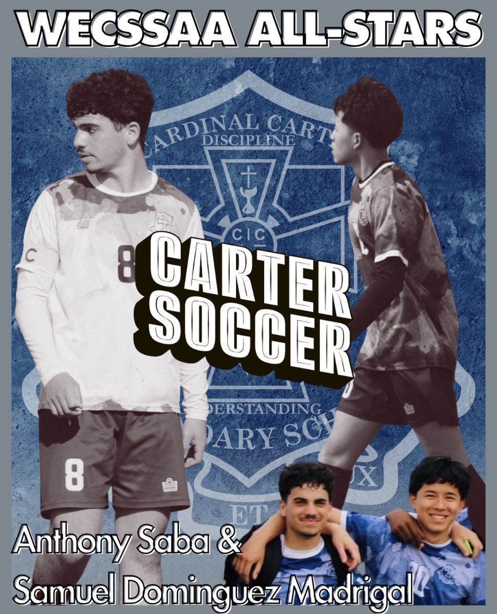 CardinalCarter's tweet photo. Congratulations to Cardinal Carter’s WECSSAA Senior Boys Soccer All-Star selections: 
Anthony Saba &amp; Samuel Dominguez Madrigal. 
The senior boys finished the year with a trip to the semi-finals, capping a strong season with these two fine all star selections. 

#CarterSoccer https://t.co/tHEYZbm0hW