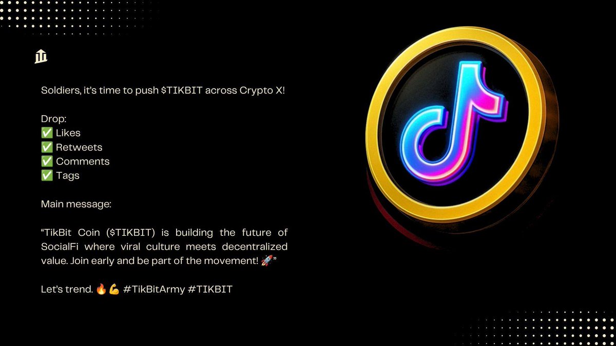 iam_lekan14's tweet photo. @AshCrypto Soldiers, it’s time to push $TIKBIT across Crypto X!
Drop:
✅ Likes
✅ Retweets
✅ Comments
✅ Tags

Main message:
“TikBit Coin ($TIKBIT) is building the future of SocialFi where viral culture meets decentralized value. Join early and be part of the movement!
Let’s trend. #TIKBIT https://t.co/g6oKCMIZG6