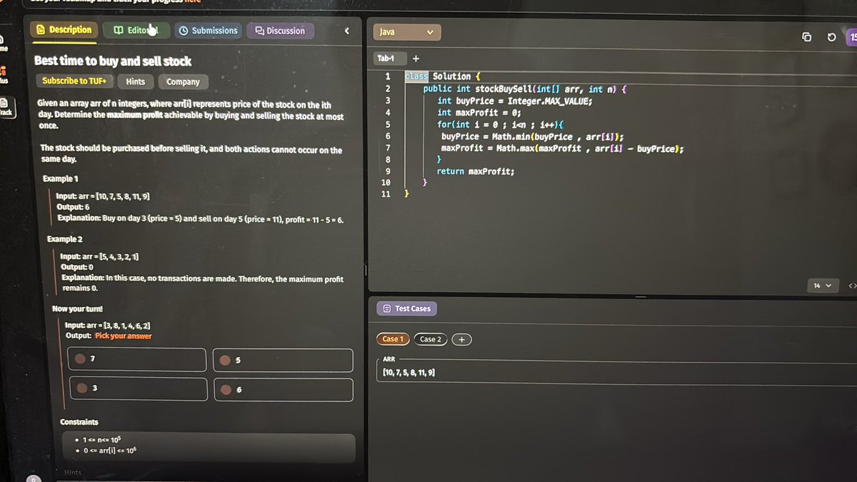 YuvrajS32364292's tweet photo. Day 2 of #SDESheetChallenge

Solved: Best Time To Buy And Sell Stock

Let's goooooooo
#DSA #CodingChallenge
#LeetCode @striver_79 @takeUforward_ https://t.co/Bl0SfvQZ3v
