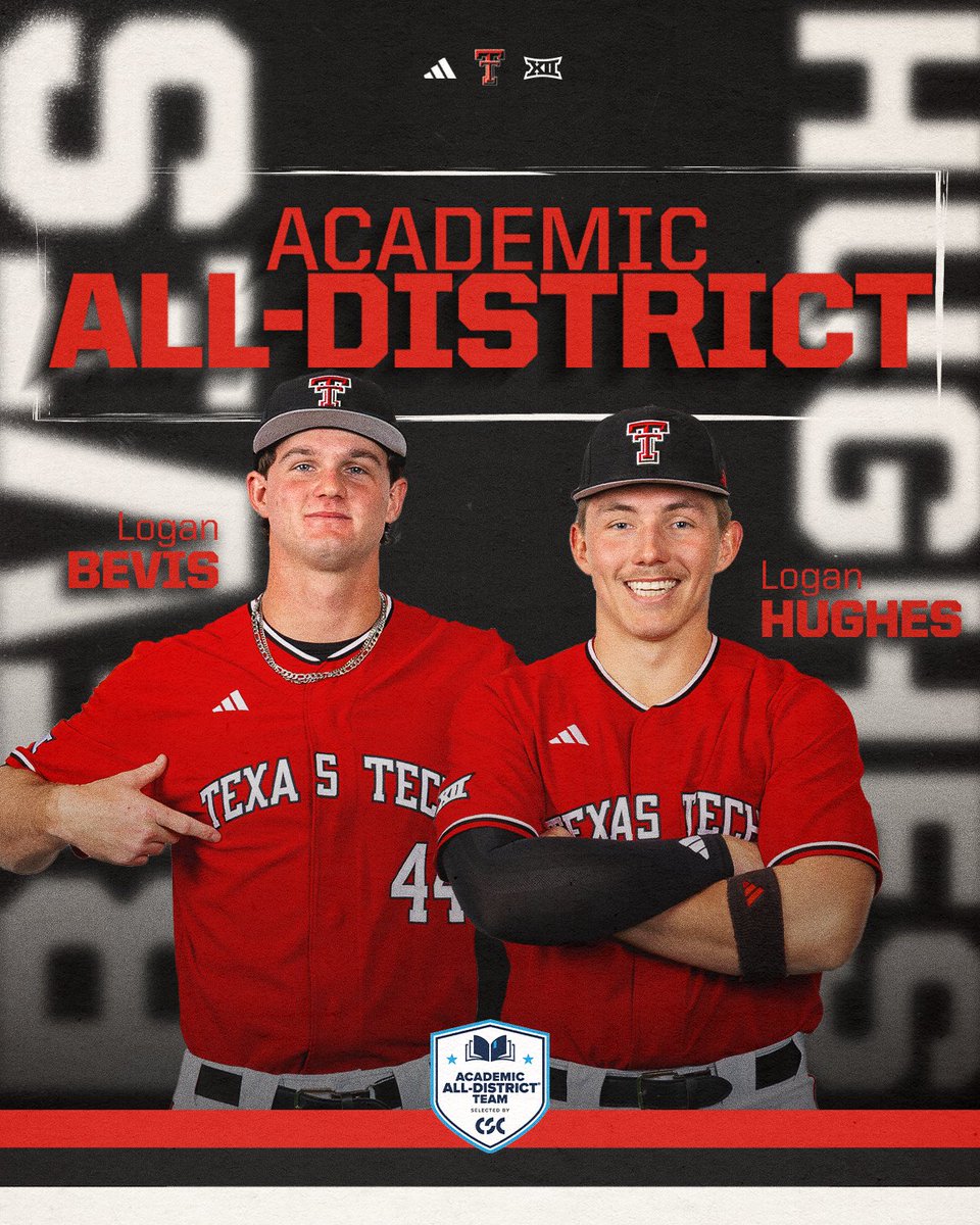 TTU_Baseball's tweet photo. Got it done on and off the field! 

Congrats to our two CSC Academic All-District selections! 

#WreckEm | @LoganBevis3 | @loganhughes_10 https://t.co/SWPvJz6z0o