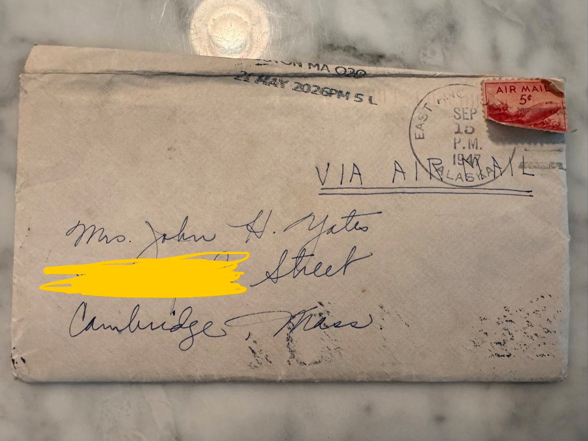 sophieGclarke's tweet photo. Internet detectives, assemble! Received a piece of mail postmarked 80 years ago. Help me find descendants of Mrs John H Yates who lived in Cambridge MA in 1947? https://t.co/Y6DbDG9Wi3