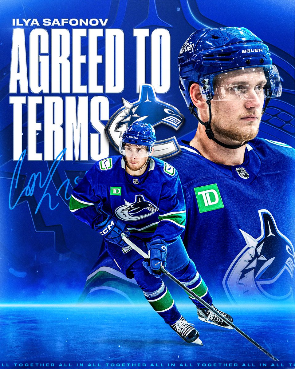 Canucks's tweet photo. General Manager Ryan Johnson announced today that the #Canucks have agreed to terms with forward Ilya Safonov on a one-year, two-way contract for the 2026.27 season.

DETAILS | https://t.co/B6NB4eXP7v https://t.co/gzHLU50kLK