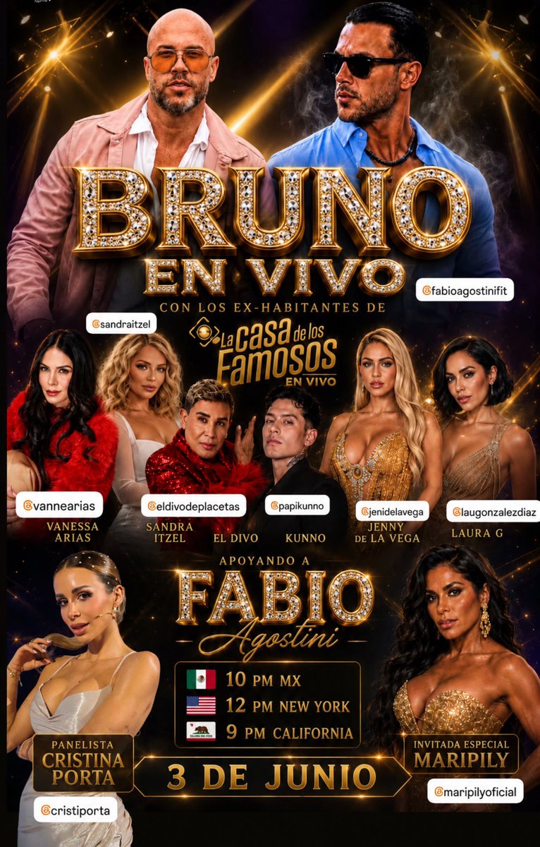 tvrealitiesx's tweet photo. Miércoles 3 de Junio ( En 🇪🇸 4 JUNIO ya) 

BRUNO EN VIVO con ex habitantes y Cristina Porta 🔥

Horarios: 👇🏻

12:00 AM / 11:00 PM C 🇺🇸
10:00 PM en 🇲🇽
1:00 AM en 🇦🇷
6:00 AM en 🇪🇸 / 5:00 AM 🇮🇨

¿Dónde verlo? Aquí 👇🏻

https://t.co/mTUFDwrakt

#LCDLF6 #TeamPorta https://t.co/bmRQvlJ7Kp