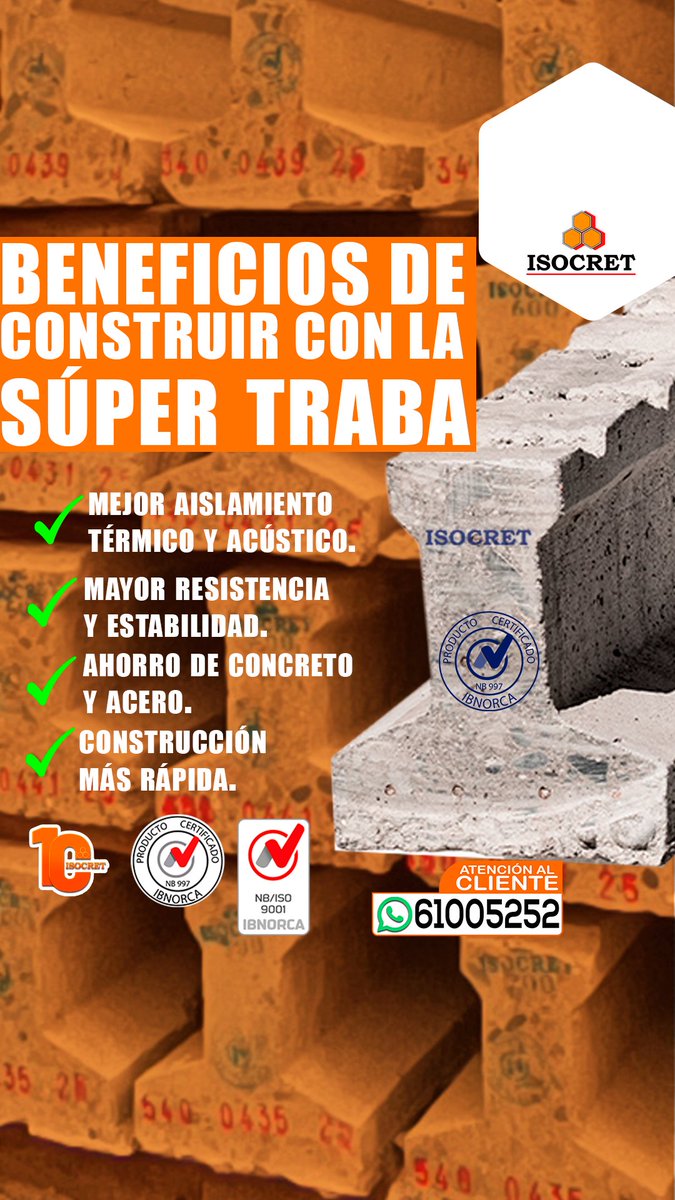 IsocretBo's tweet photo. 🏗️ ¿𝐏𝐨𝐫 𝐪𝐮𝐞́ 𝐞𝐥𝐞𝐠𝐢𝐫 𝐥𝐚 𝐕𝐢𝐠𝐮𝐞𝐭𝐚 𝐒𝐮́𝐩𝐞𝐫 𝐓𝐫𝐚𝐛𝐚 𝐝𝐞 𝐈𝐒𝐎𝐂𝐑𝐄𝐓?
🟠 Mayor resistencia
🟠 Más estabilidad
🟠 Ahorro de concreto y acero
🟠 Construcciones más eficientes
Construye con calidad y confianza junto a ISOCRET. 🧡
📞 61005252 https://t.co/qvz1tYhAbb