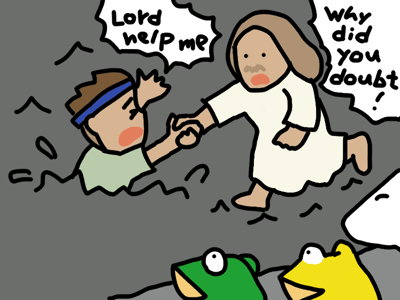 bibujen's tweet photo. On the way, Peter feared of the suden wind and got half drowned, but Jesus rescued him, holding his hand. https://t.co/y4zDzXQ1P4