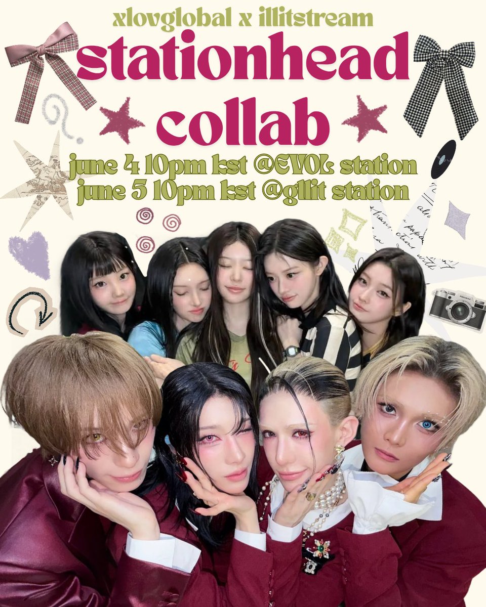 xlovglobal's tweet photo. 250603 — STATIONHEAD COLLAB 🔊

EVOLs, we're excited to announce our upcoming #ILLIT x #XLOV Stationhead collaboration with @ILLITSTREAM on STATIONHEAD! ♡

Come join us as we stream both groups together and enjoy two special collaboration streams ✨

1️⃣ June 4, 10PM KST on EVOL Station
https://t.co/IKhKr7wiEC

2️⃣ June 5, 10PM KST on GLITT Station
https://t.co/0QZsNXP3nm

We hope to see lots of EVOL and GLLIT there 🫶

#XLOV #엑스러브 
#ILLIT #아일릿
#ILLITxXLOV
#EVOLxGLLIT