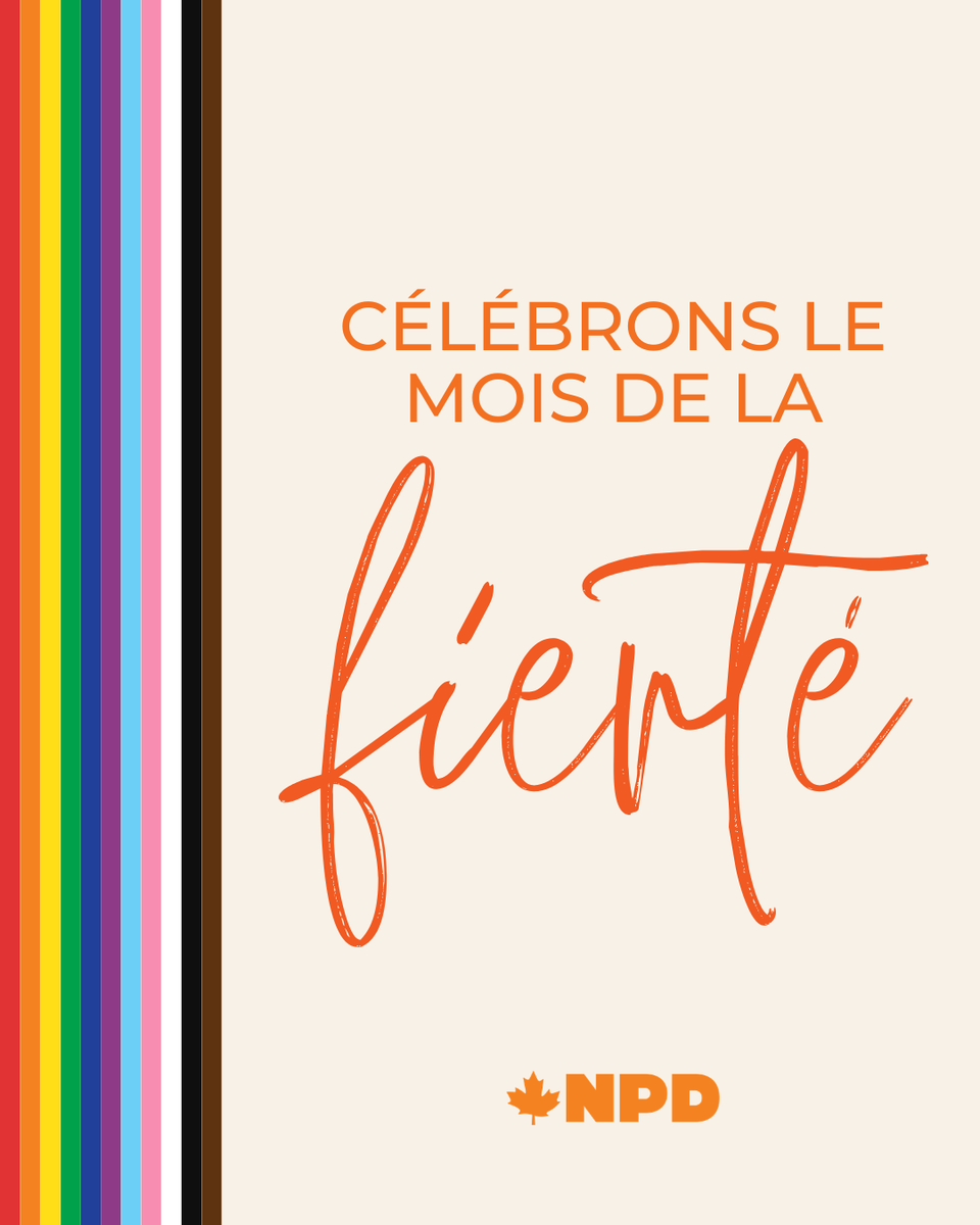 NPD_QG's tweet photo. Juin est un mois pour célébrer la communauté, la résilience et la fierté, mais aussi pour réaffirmer notre engagement dans la lutte continue pour la libération de toutes et tous.

Les droits ne sont jamais acquis. Ils se gagnent par la ténacité et la détermination, et peuvent nous être retirés si nous ne les défendons pas.

À l'heure où les droits des personnes 2SLGBTQQIA+ sont menacés par les gouvernements provinciaux conservateurs, cet engagement est plus important que jamais. Le NPD sera toujours aux côtés de la communauté 2SLGBTQQIA+, non seulement par des paroles, mais aussi par des actes.
