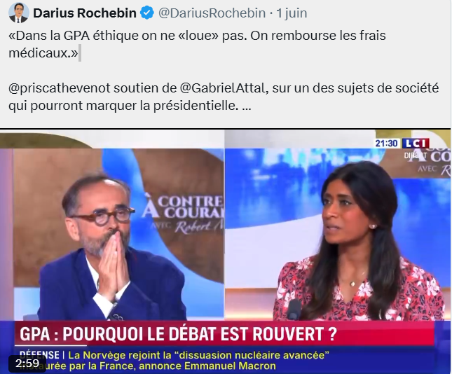 AB_France01's tweet photo. L’hypocrisie sémantique des progressistes centristes et gauchistes est devenue un art majeur.
Ils ne disent plus "GPA" (gestation pour autrui, soit la location d’un utérus et l’achat d’un enfant).
Ils disent "GPA éthique".
Comme si mettre un vernis "éthique" sur la marchandisation du corps des femmes et la fabrication d’enfants sur commande rendait la chose acceptable.
C’est leur méthode favorite :
Prendre un concept problématique à leurs yeux… et lui coller un adjectif évoquant la générosité pour le rendre acceptable. 
Quelques exemples de leur novlangue :
- Discrimination "positive" : ce qui était scandaleux pour les immigrés et les minorités devient "positif" pour le peuple dans sa majorité.  
- Immigration "chance pour la France" : ce qui est un drame pour le peuple dans sa majorité devient évidemment une "chance".
- Homophobie "soft" : celle qu’on excuse quand elle vient de certaines communautés africaines ou musulmanes.  
- Laïcité "inclusive" :  laïcité uniquement appliquée au christianisme, soit à l'un des héritages culturels et identitaires majeurs du peuple français.
- Justice "sociale" : impunité pour les délinquants ethniques, application implacable de la loi pour le peuple français.
- "Déconstruction" : en fait "destruction" organisée de la famille, de l’identité et de la culture française.  
- Diversité, "vivre ensemble", "créolisation" : effacement de la culture autochtone et remplacement progressif.  
Economie "solidaire" : subventions aux copains et aux associations militantes de gauche.
Développement "durable" : appauvrissement du peuple, précarisation de la France périphérique sous couvert d'écologie,
"Inclusion" : exclusion de ceux qui ne se soumettent pas à la nouvelle idéologie et à la nouvelle France.  
"Réparation" historique : culpabilisation du peuple Français afin d'affaiblir sa fierté d'être Français.
"Transition de genre" chez les mineurs : mutilation chimique et chirurgicale d’enfants.
Sans compter les réfugiés "climatiques", la "transition" écologique, le racisme "systémique", "islamophobie", tous ces concepts progressistes destinés à nous faire accepter "au nom de la morale" les sévices qu'ils nous infligent. Il y en aurait trop à citer.
Derrière chaque expression se cache la même stratégie : "euphémiser" l’inacceptable pour le faire passer en douceur dans l’opinion publique.  Aujourd’hui sur LCI, on nous vend encore la "GPA éthique" comme un débat de société respectable.
Demain ce sera la GPA "solidaire", "altruiste", ou "inclusive".  Ils ne changent pas le fond.
Ils changent juste les mots pour endormir les consciences.
Le progrès selon Renaissance et les progressistes, ce n’est pas d’améliorer le réel.
C’est de maquiller ses pires dérives avec du vocabulaire marketing.
Nous nous sommes fait avoir. C'est en nous endormissant avec ces manipulations sémantiques qu'ils ont réussi à nous neutraliser et détruire le pays.
La seule "éthique" que je connaisse, c'est un grand coup de balai sur cette classe dirigeante.