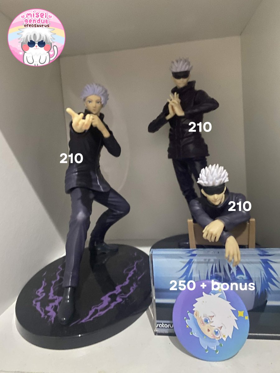i__catto's tweet photo. wts — want to sell figure/standee/lookup satoru gojo

🛒 co via 🍊
✅ ready kamar
📦 free pack, exc admin 🍊
📍 bekasi-jaktim

#warunganime #warungjjk https://t.co/8HYubnzC3D