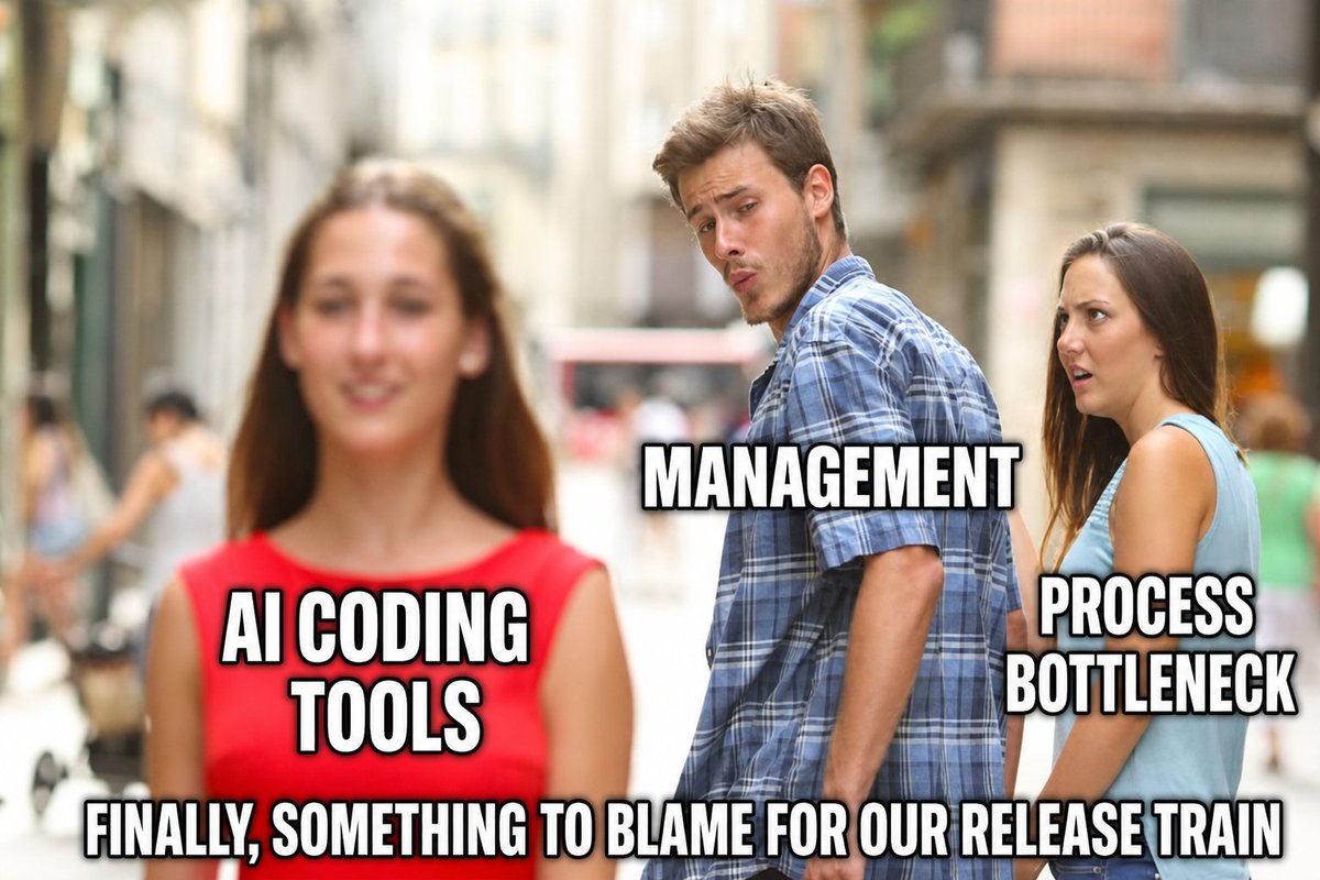 pdp's tweet photo. AI coding assistants promising instant productivity, then quietly donating all the savings back to debugging, maintenance, and code review. https://t.co/ilpm2TQyCF