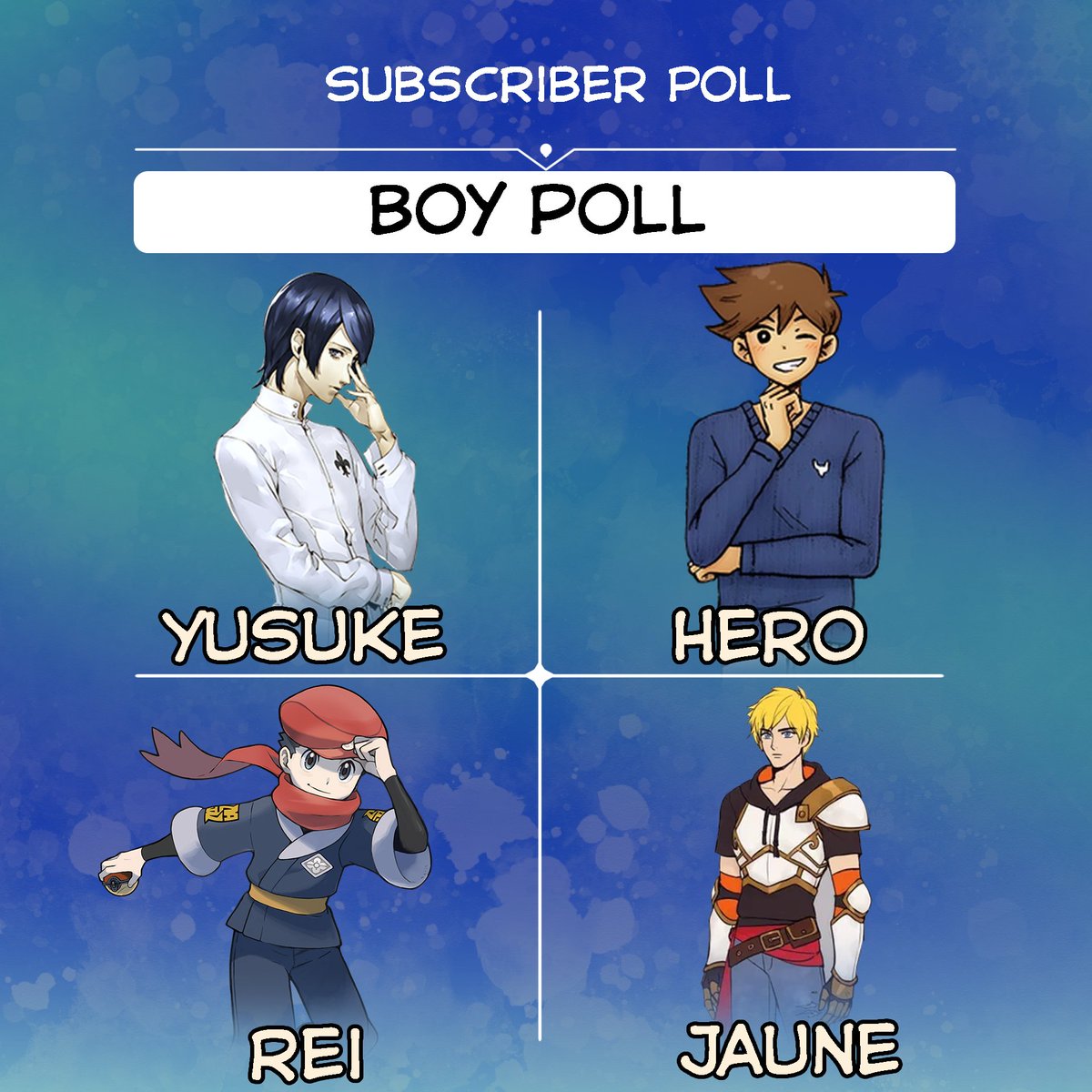 BantyBantoras's tweet photo. -June Subscriber Poll-

I figure that this month I'll have two polls! One for the girls and the boys. 

The assortment of characters are characters ive wanted to do stuff with but never really gotten around to doing.

Vote in any of my support sites!