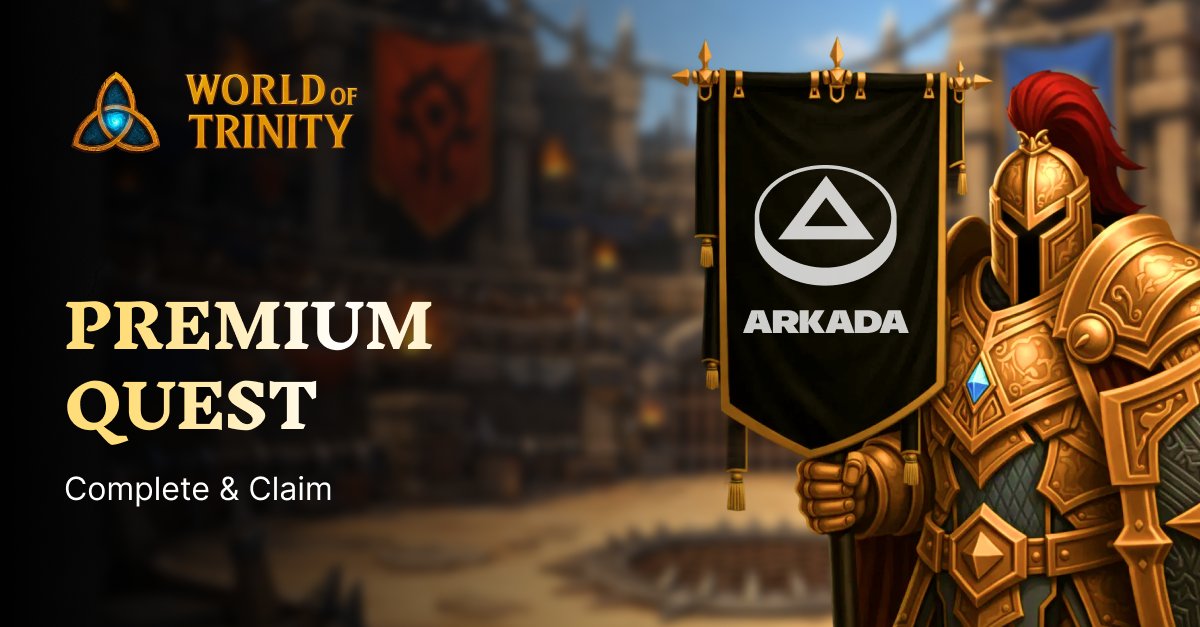 worldoftrinity's tweet photo. ⚔️ Premium Trinity Quest is Live on @Arkada_gg 

Now you can complete a new Premium Quest on Arkada and get closer to the rewards.

🔗 https://t.co/CWNQU7zSh1

🎯 What to do:
◾️ Connect your wallet to get started.
◾️ Go to the Store section and make 1 spin to receive a random bonus that helps you progress faster in the game.

🎁 Possible rewards:
- Trinity Points — reflect your long-term contribution to the game and influence future airdrop distribution
- Battle Pass — allows free participation in battles during the active period
- Packs — contain 5 cards
- Cards, including Exotic ones
- Gold — in-game currency

Rewards on Arkada:
⚡ 1,500 Arkada Points
🔺 Gold Pyramid
