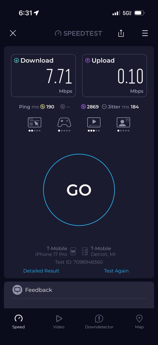 GainzPro's tweet photo. Rush hour test on my home site. Verizon SA vs T-Mobile SA. Both premium plans on same macro. https://t.co/qIsZQkLvnj