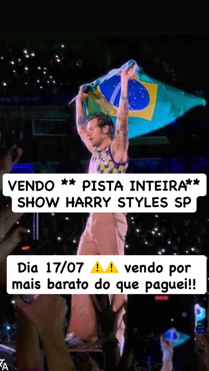 _zillig's tweet photo. VENDO ** PISTA INTEIRA** HARRY STYLES 

Dia 17/07 ⚠️⚠️ vendo por MAIS BARATO do que paguei!! 

Motivo: vou ter uma viagem de última hora e não estarei em SP https://t.co/719IoNZ1v0