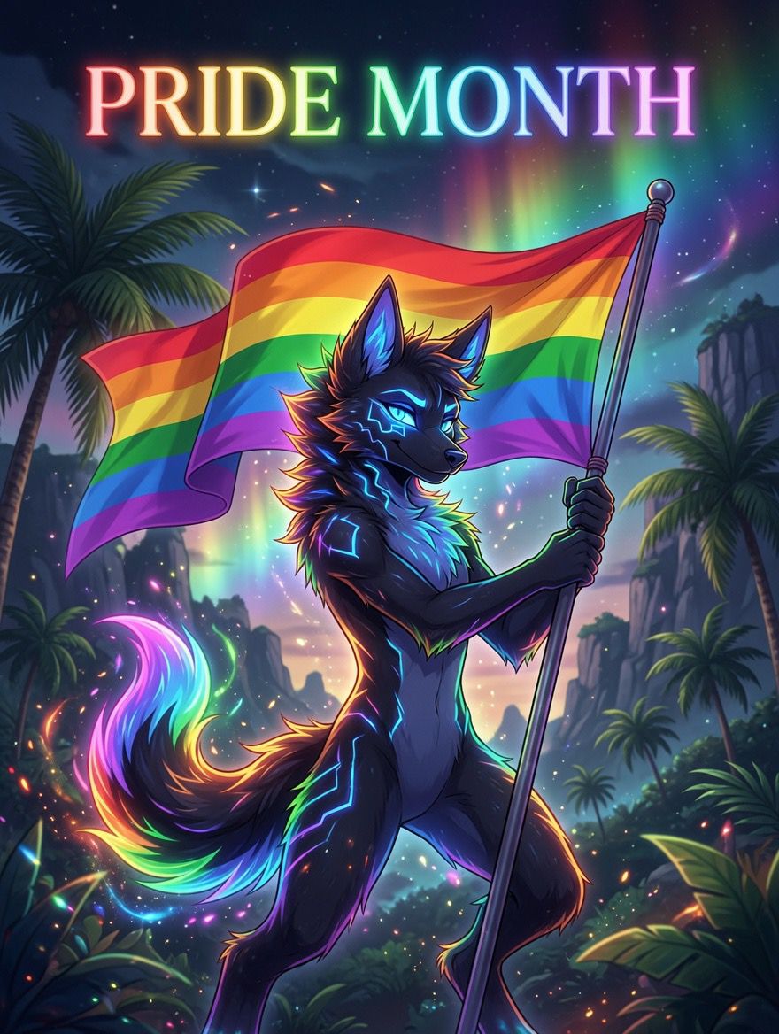 shehejenni's tweet photo. happy pride month to everyone celebrating 🏳️‍🌈

whether you're loud and proud or just figuring things out at your own pace wishing you nothing but kindness and good vibes this month 💜

#PrideMonth #FurryFandom https://t.co/0ZB3zJyZ9A
