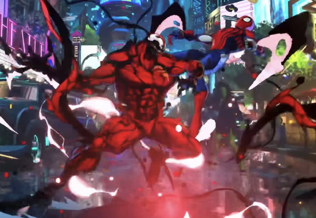 thevenomsite's tweet photo. Some design notes about Tokon Carnage

•hands and feet are black like some Ultimate variants 

•toes out, white teeth, tongue, pretty tall in comparison to Spidey, it’s giving Venom

•spikes on spine and around arms similar to Anti-Venom

•thin waist screams Absolute Carnage https://t.co/IGatHqjsXS