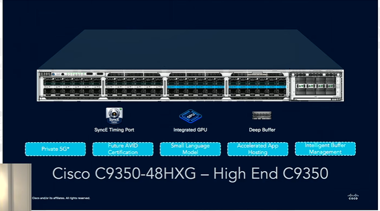 lightingguy32's tweet photo. A switch with, yes, an integrated GPU and P2P support. #TFDx at #CiscoLive https://t.co/ap58Qfguv9