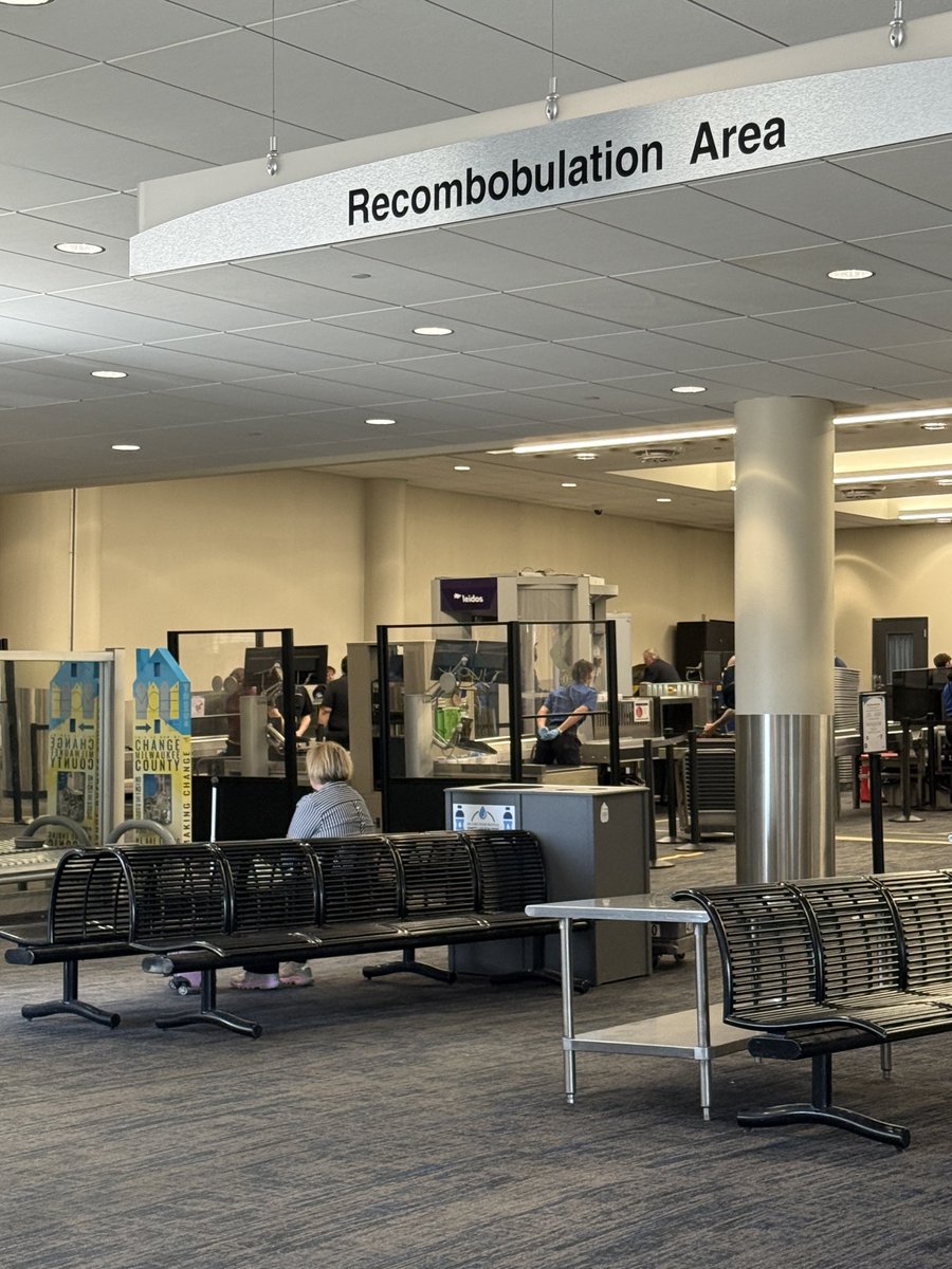 Billvogel's tweet photo. Recombobulation Area. Genius! This needs to be implemented at TSA checkpoints nationwide. https://t.co/A40IZqzJrn