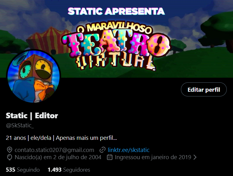 SkStatic_'s tweet photo. VAMOS MUDAR UM POUCO AS COISAS POR AQUI!🎪

eu tava cansado daquele cara de vermelho🩸 https://t.co/KImwSSy5RE